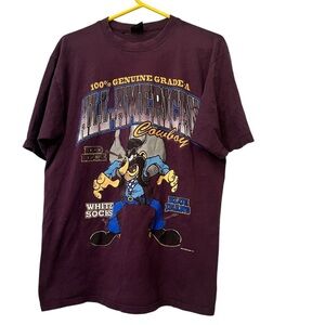 Vtg Sun Sportswear purple single stitch all American cowboy red neck t shirt LG